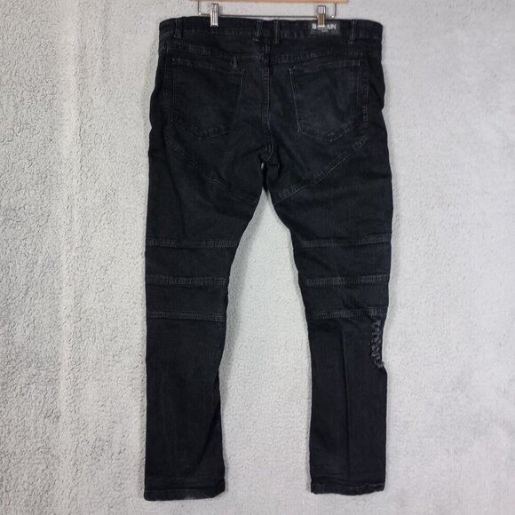 Balmain Paris Jeans Men's 40 Black Denim Dark Wash Straight Leg Distressed Biker - Picture 4 of 13